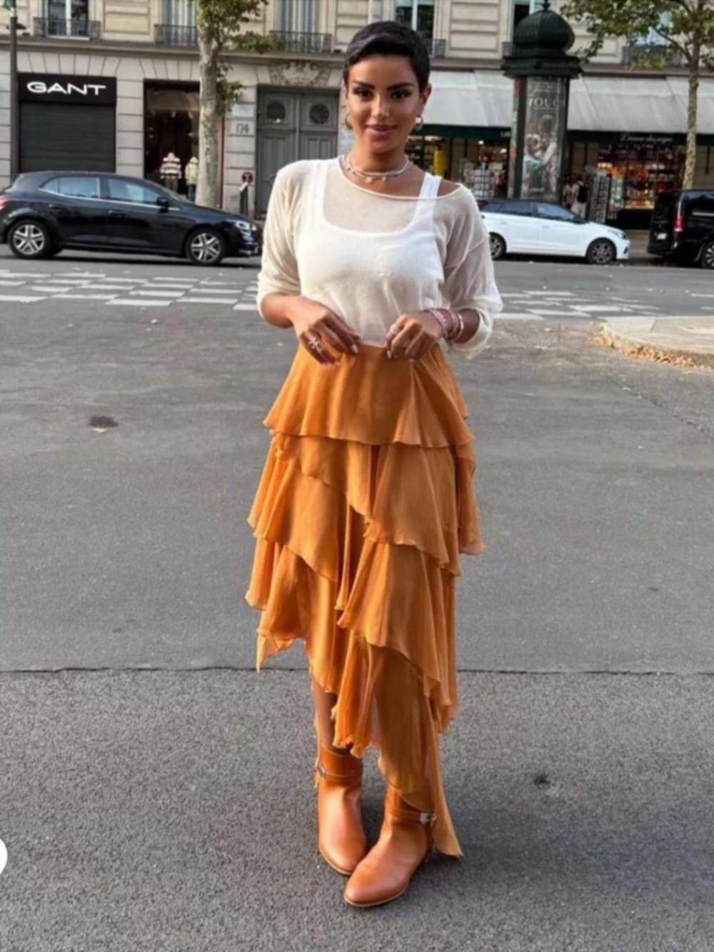 Zara Rust Tiered High-Low Ruffle Maxi Skirt - Picture 3 of 11